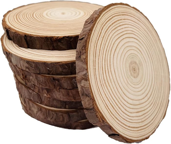 Unfinished Natural with Tree Bark Wood Slices 9 Pcs 5.1-5.5inch Disc Coasters Wood Coaster Pieces... | Amazon (US)