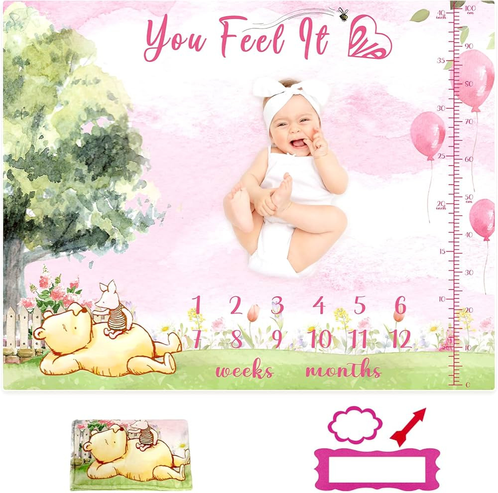 Baby Milestone Blanket Pink Classic Winnie Baby Monthly Milestone Blanket for Baby Girl - Pooh Be... | Amazon (US)