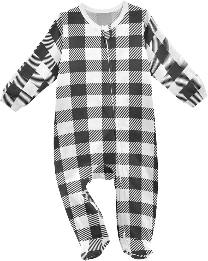 Baby Sleepers For Girl Boys White Black Buffalo Plaid Cotton Rompers Pajamas One-Piece Footies Fo... | Amazon (US)