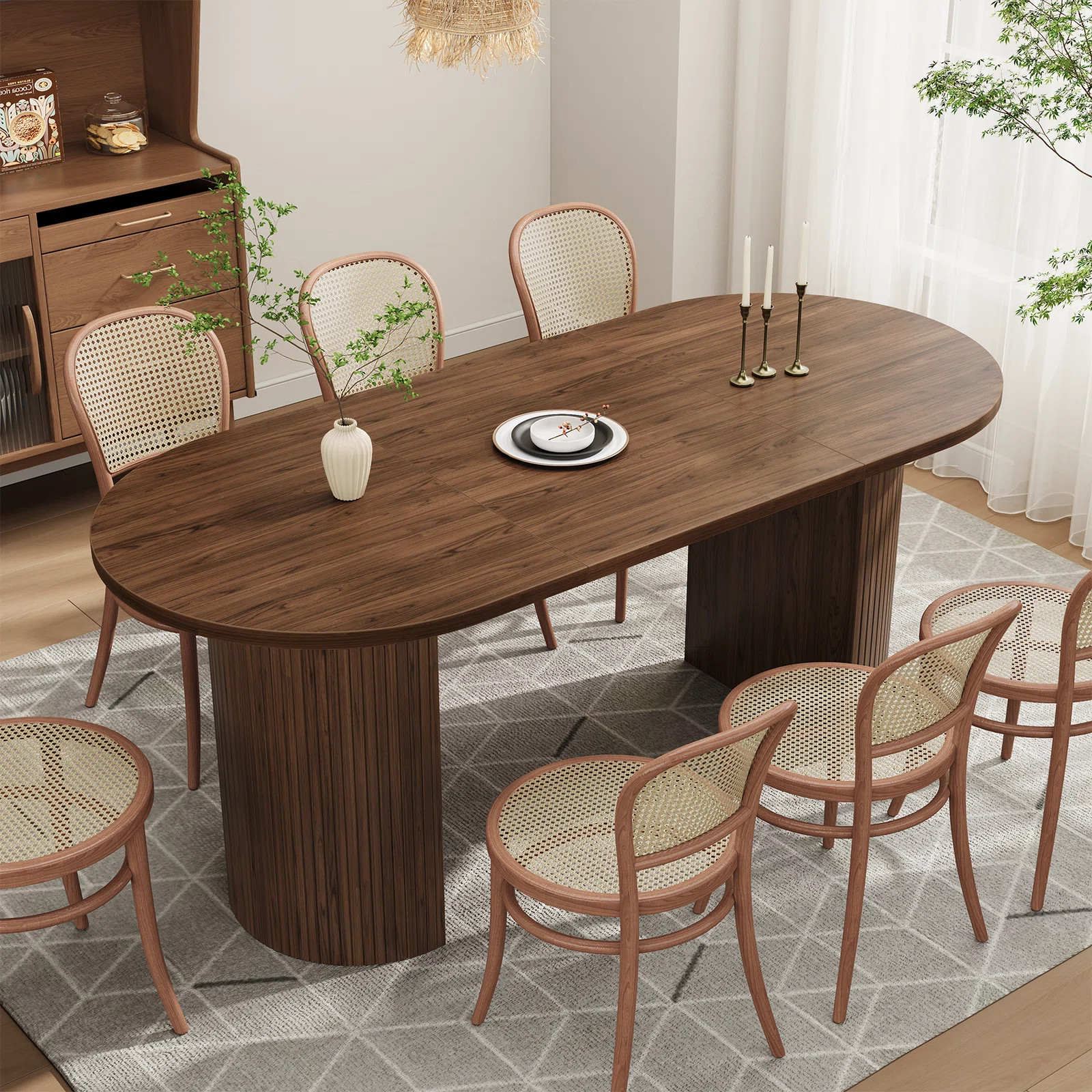 71" Oval Dining Table Kitchen Table With Tambour Double Pedestal Base | Wayfair North America