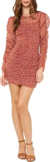 Floral Puff Shoulder Long Sleeve Ruched Minidress | Nordstrom Rack