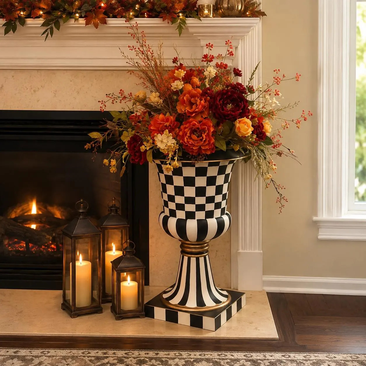 SINGLE 16 x 27 inch medium - Hand-Painted Black and White Check Pedestal Urn Planter: Weather-Resistant Resin | Etsy (Global)