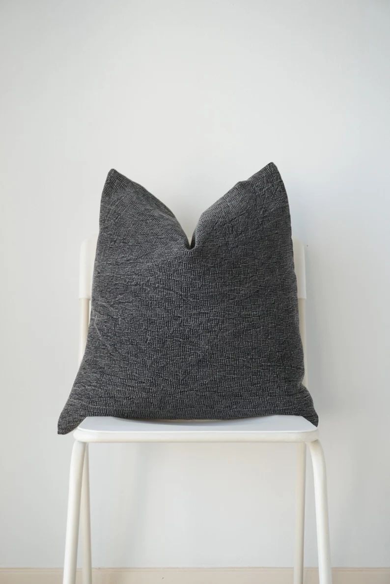 Black Gray Hemp Woven Pillow Cover - Etsy | Etsy (US)