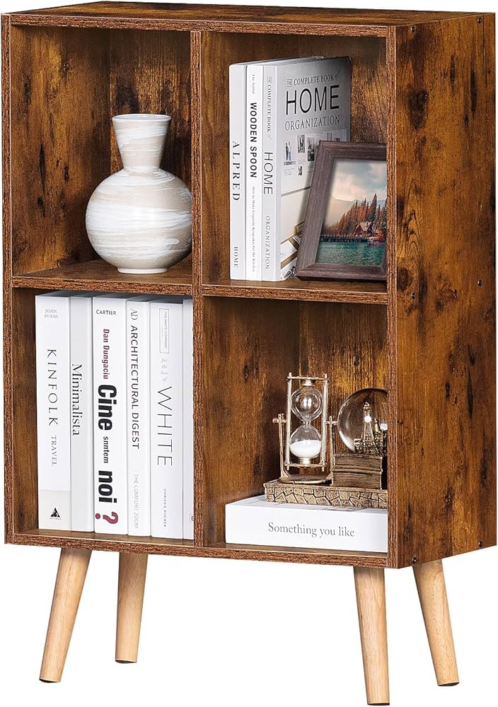 LEYAOYAO 4 Cube Bookshelf, 2-Tier Bookcase with Legs, Brown Kids Book Shelf Cute Storage Organize... | Amazon (US)