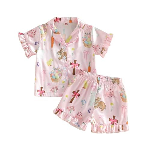 Ayalinggo Toddler Boy Easter Pajamas Kids Baby Girl Silk Satin Bunny Egg Pjs Set Sleepwear Jammies Siblings Matching Outfits (Pink Bunny Shorts, 8-9 Years) | Amazon (US)