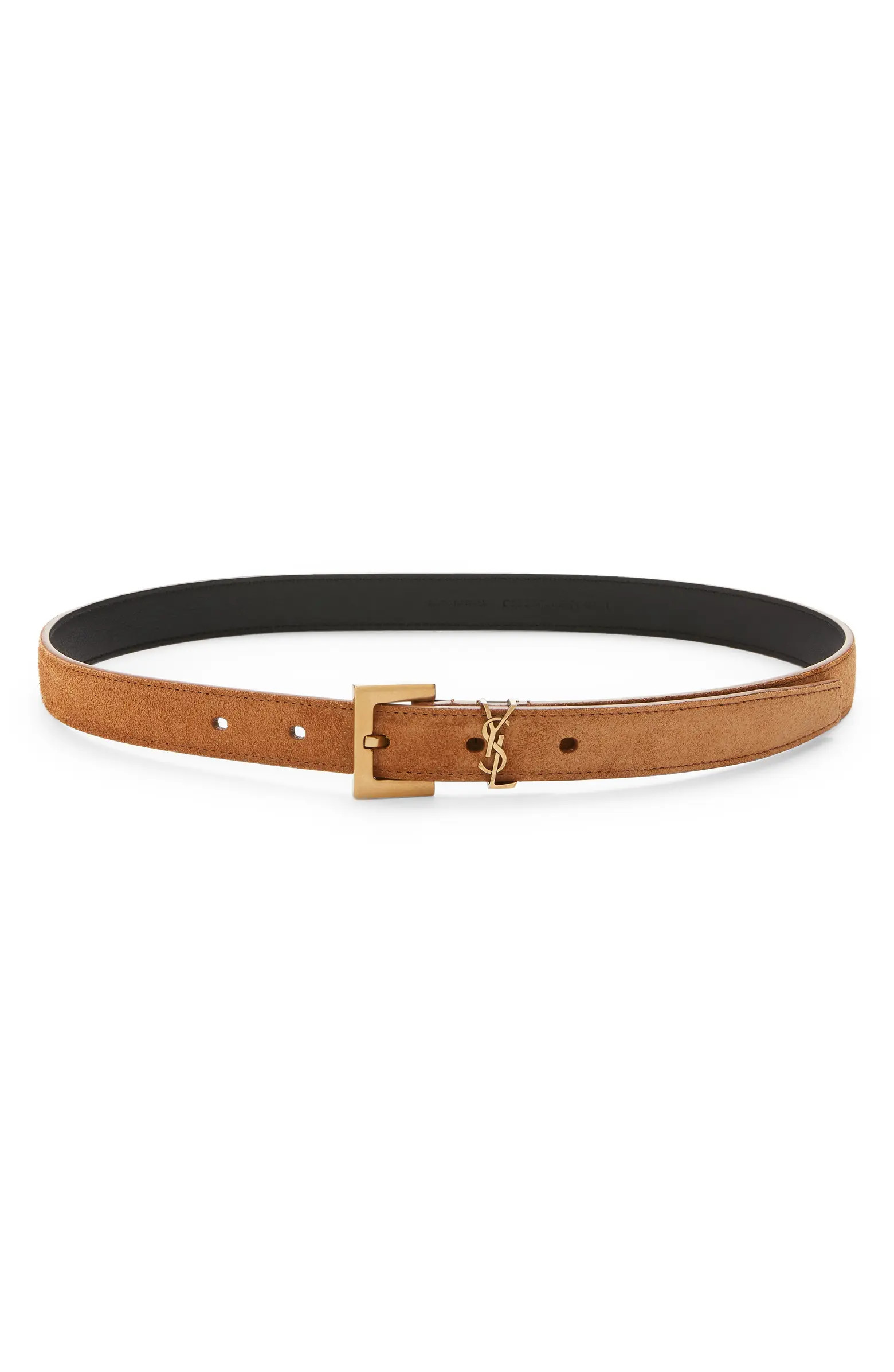 YSL Logo Skinny Suede Belt | Nordstrom
