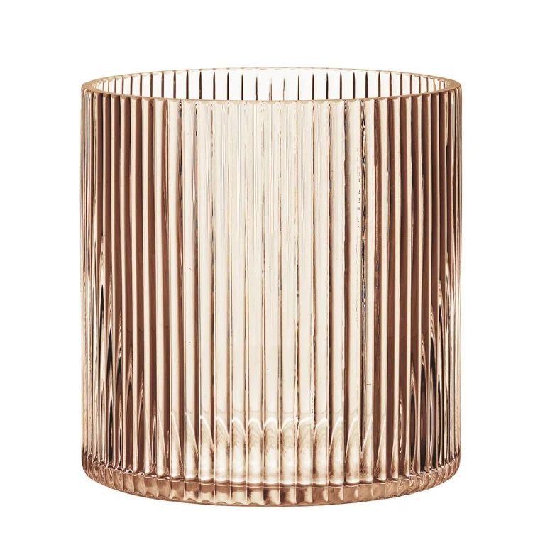 Better Homes & Gardens 5" Amber Glass Ribbed Candle Holder Hurricane, Medium - Walmart.com | Walmart (US)