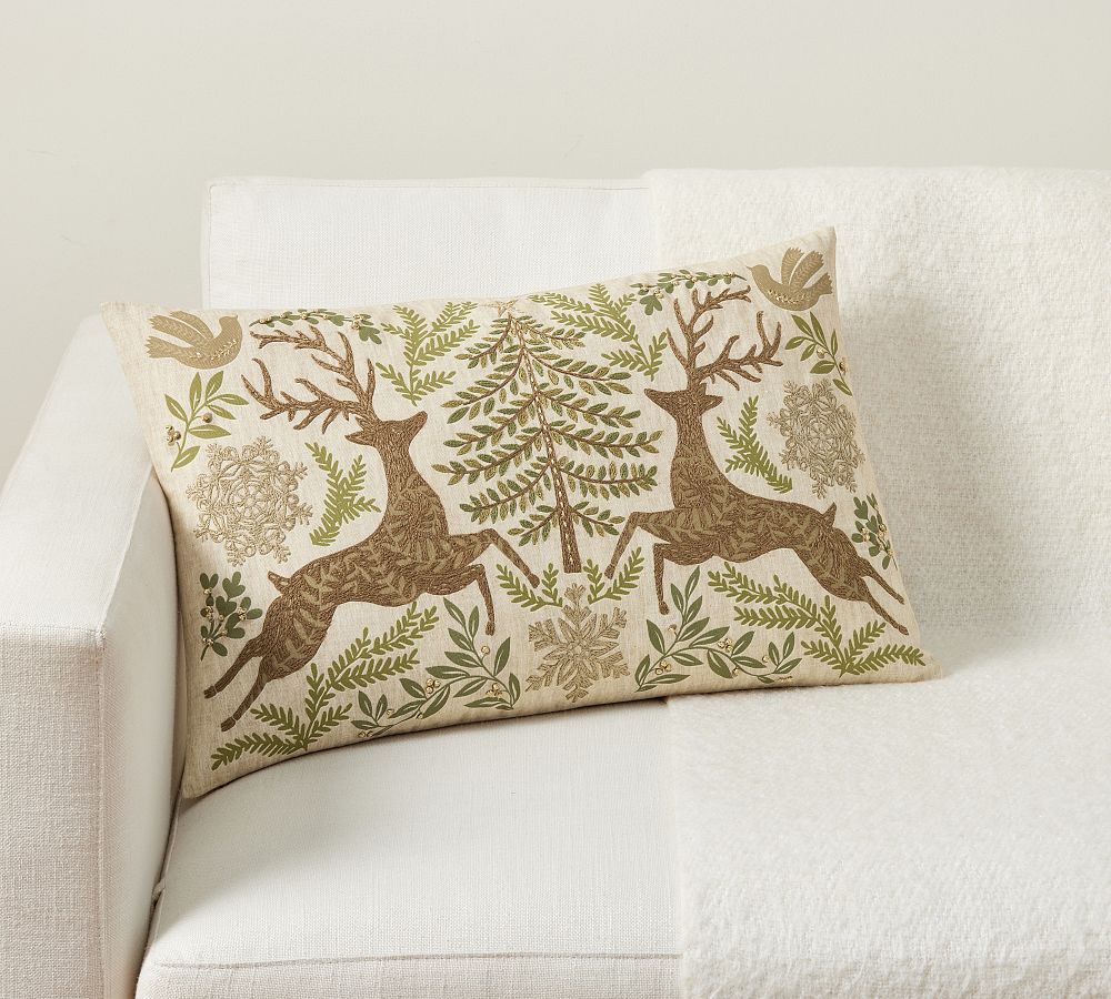 Winter Solstice Embroidered Lumbar Pillow Cover | Pottery Barn (US)