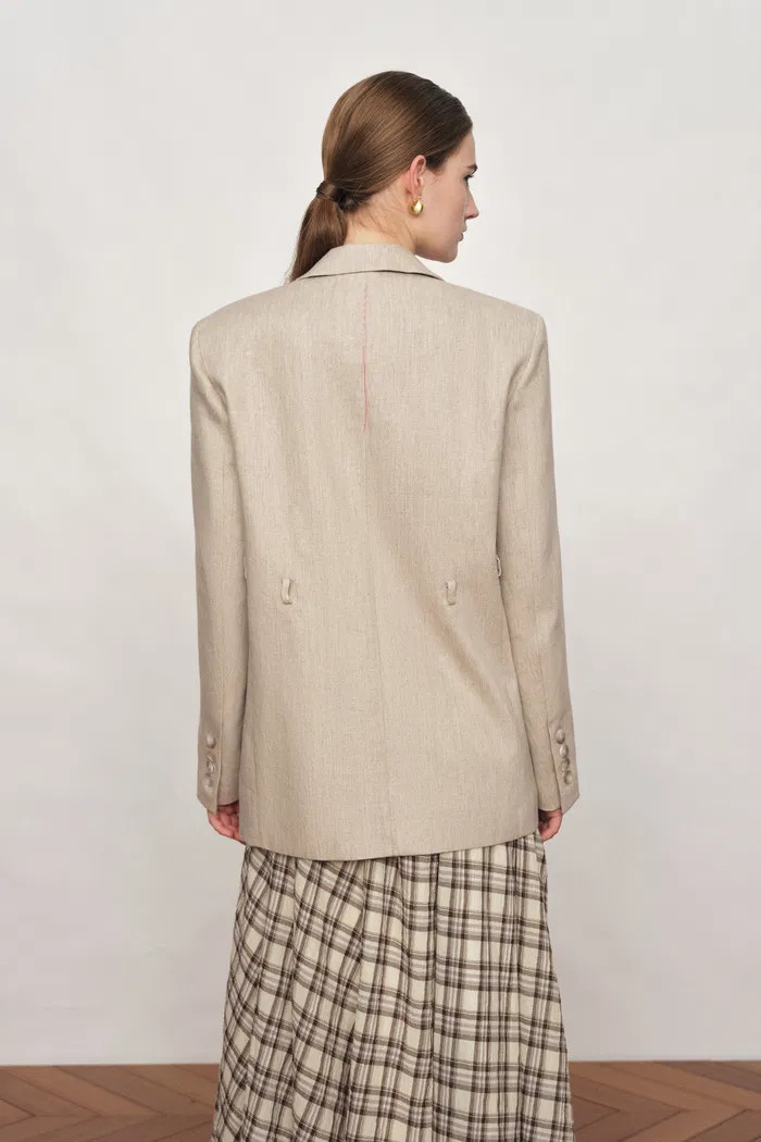 Charlie Deconstructed Asymmetric Double-Belt Blazer in Cotton Linen | Fabrique