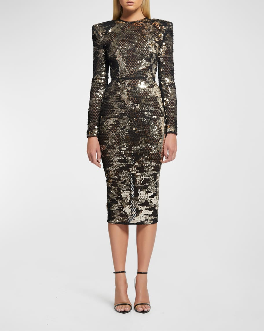 ZHIVAGO Leaving This Town Sequin Vented-Hem Midi Dress | Neiman Marcus