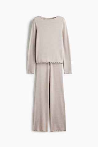 H & M - Brushed jersey pyjamas - Light Greige | H&M (UK, MY, IN, SG, PH, TW, HK)