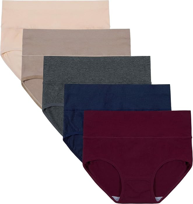 INNERSY Women's High Waisted Underwear Cotton Panties Regular & Plus Size 5-Pack | Amazon (US)