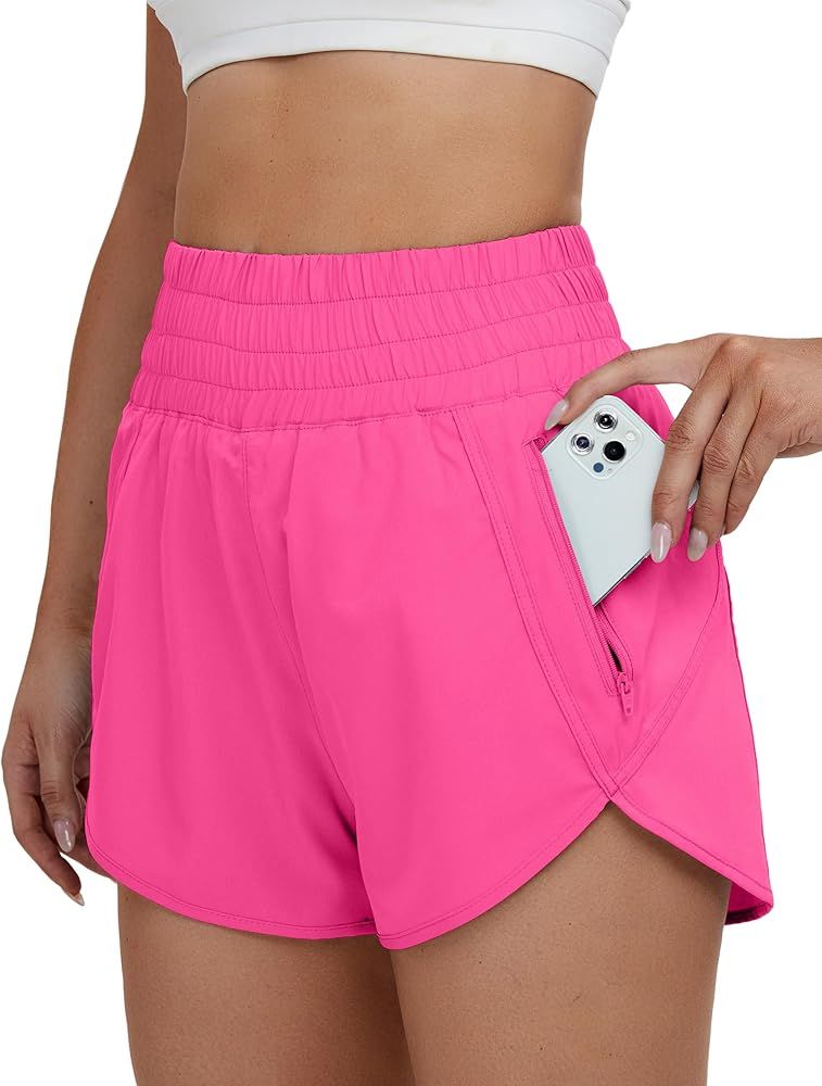 BMJL Women's Running Shorts Elastic High Waisted Shorts Pocket Sporty Workout Shorts Quick Dry At... | Amazon (US)