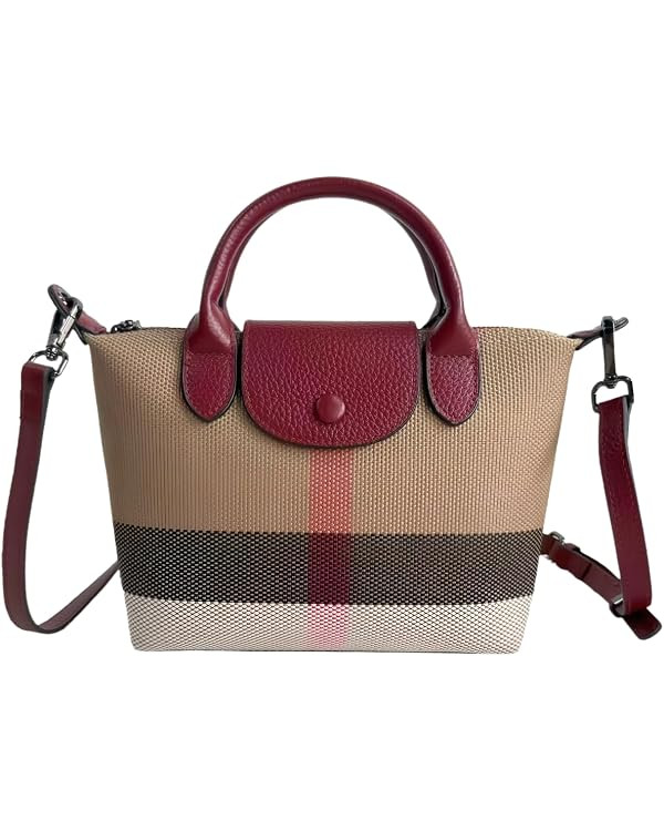 Designer women's Handbag Vintage Leather Shoulder Bag real Leather Canvas Construction women's to... | Amazon (US)