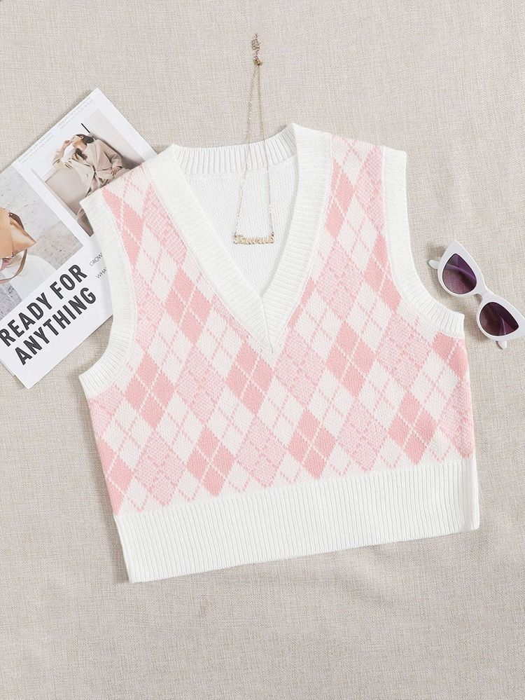 Argyle Pattern Sweater Vest | SHEIN