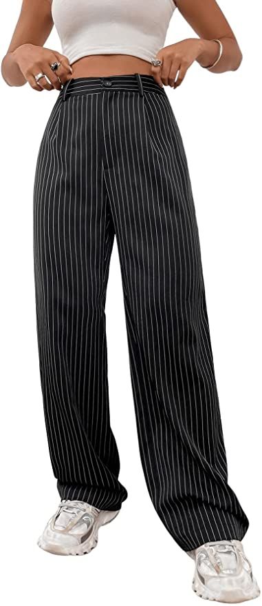 SweatyRocks Women's Casual Wide Leg Loose Fit Trousers Striped High Waisted Pants | Amazon (US)