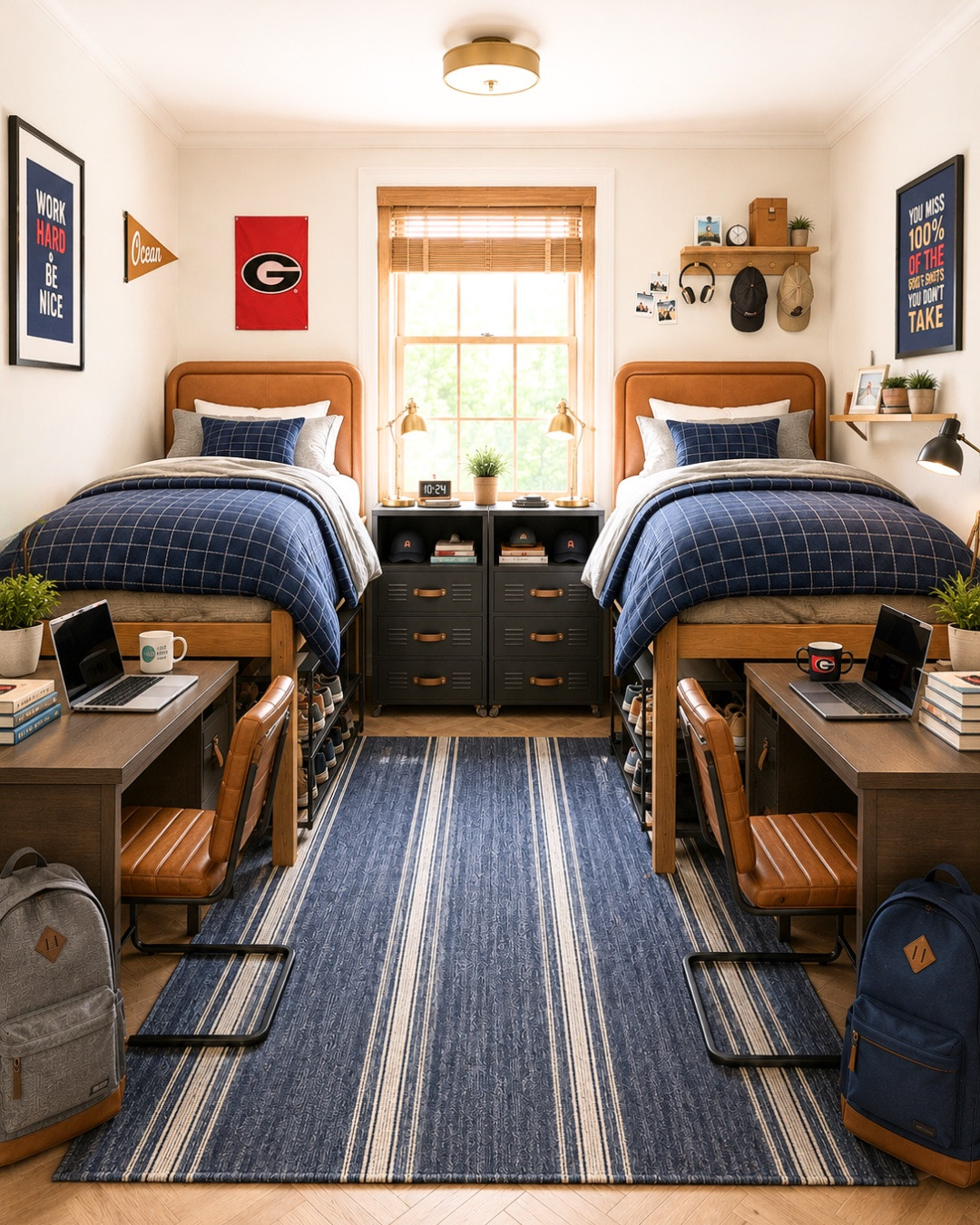 Dorm room goals 🏈📚✨

Two-bed dorm room inspiration featuring warm wood tones, navy plaid bedding, matching study desks, cozy task lighting, striped area rug, and plenty of functional storage. This classic collegiate design blends comfort, organization, and timeless style for the ultimate college dorm setup.

Perfect for:
✔️ College dorm room ideas
✔️ Boys dorm room decor
✔️ Shared dorm room inspiration
✔️ Dorm room organization
✔️ Small space design
✔️ College apartment style
✔️ Dorm essentials checklist
✔️ Student desk setup
✔️ Dorm furniture ideas
✔️ Masculine dorm decor
✔️ Navy blue dorm room
✔️ Preppy dorm style
✔️ Traditional dorm design
✔️ Roommate-friendly layouts
✔️ Back-to-school inspiration

Creating a dorm room that feels polished, functional, and comfortable doesn’t have to be complicated. Thoughtful bedding, layered textures, practical storage, and coordinated finishes can make even the smallest college space feel like home.

#DormRoom #DormRoomIdeas #CollegeDorm #CollegeDecor #DormInspiration #DormDesign #CollegeLife #CollegeApartment #StudentLiving #DormEssentials #BoysDormRoom #DormStyling #BackToSchool #RoomInspo #InteriorDesign #CollegeRoom #SmallSpaceLiving #DormOrganization #CollegeBound #DormShopping #DormDecorIdeas #StudentApartment #TraditionalStyle #PreppyStyle #SharedDormRoom #CollegeLifestyle #HomeDecorInspo #DormMakeover #CollegeMoveInDay

#LTKHome #LTKKids #LTKU