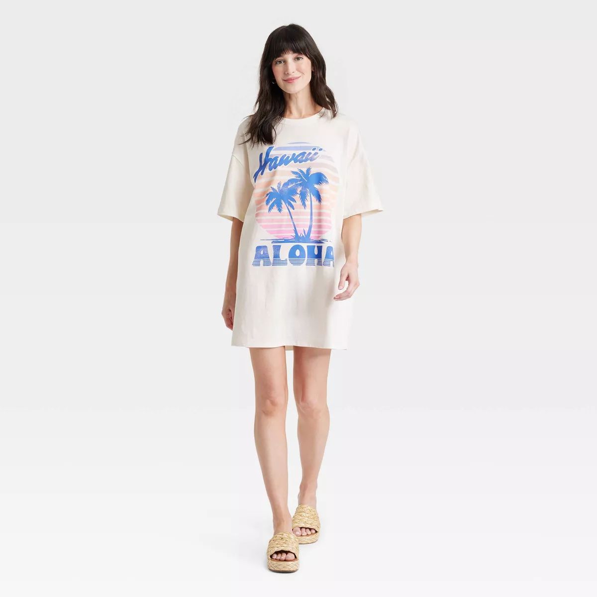 Women's Hawaii Aloha Short Sleeve Graphic T-Shirt Dress - Off-White | Target