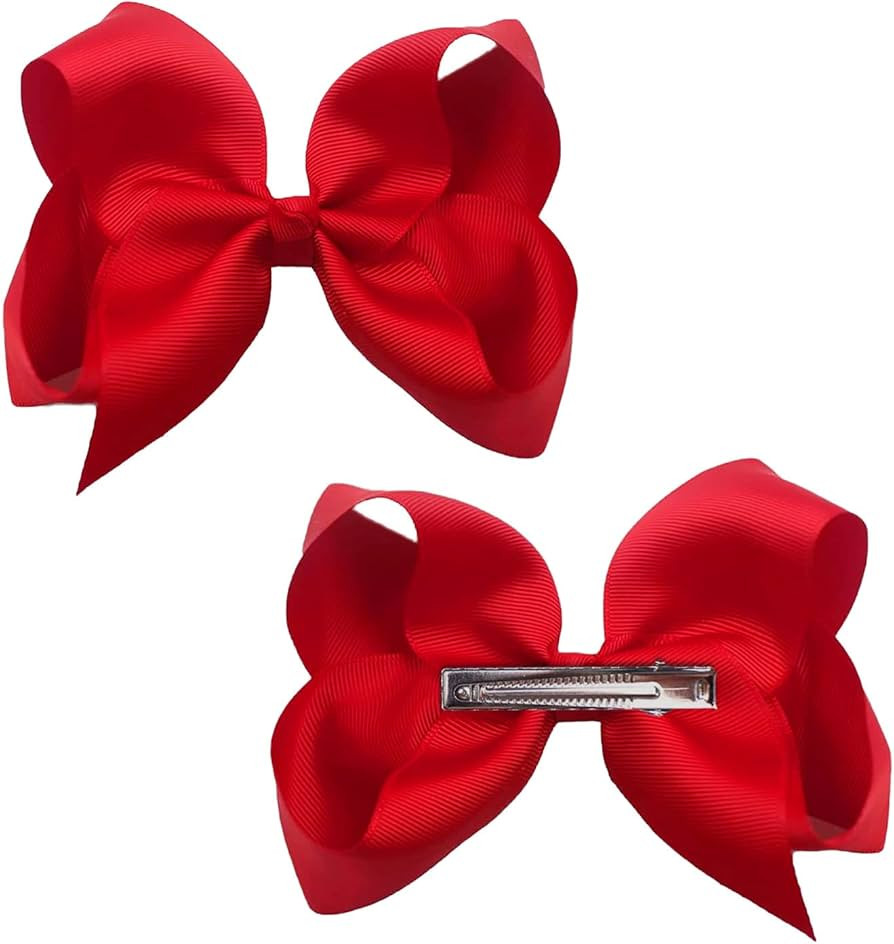 2Pcs Ribbon Hair Bow Red Hair Bow Clips Barrettes, 3 inch Ponytail Holder Bow Hair Bow with Duckb... | Amazon (UK)