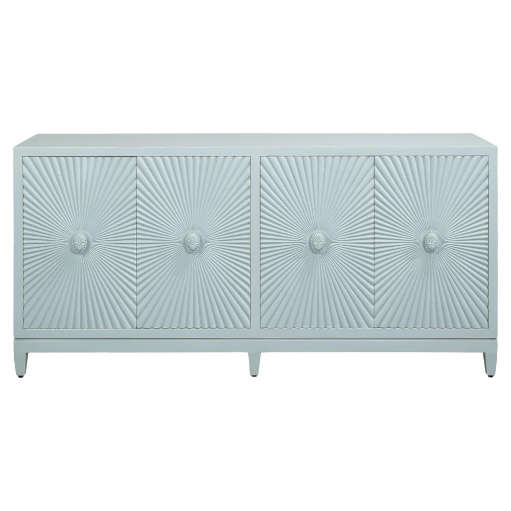Orion Coastal Beach Light Blue Mango Wood Sunburst Sideboard | Kathy Kuo Home