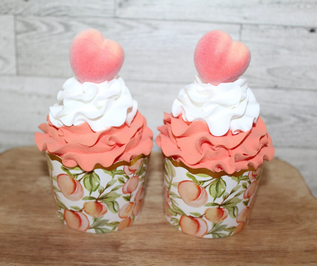 Fake Peaches and Cream Cupcakes, Peach Cupcakes, Peach tiered tray, Peach décor, Peach kitchen d... | Etsy (US)