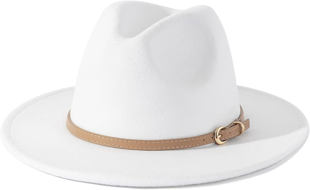 Lisianthus Women Classic Felt Fedora Wide Brim Hat with Belt Buckle | Amazon (US)