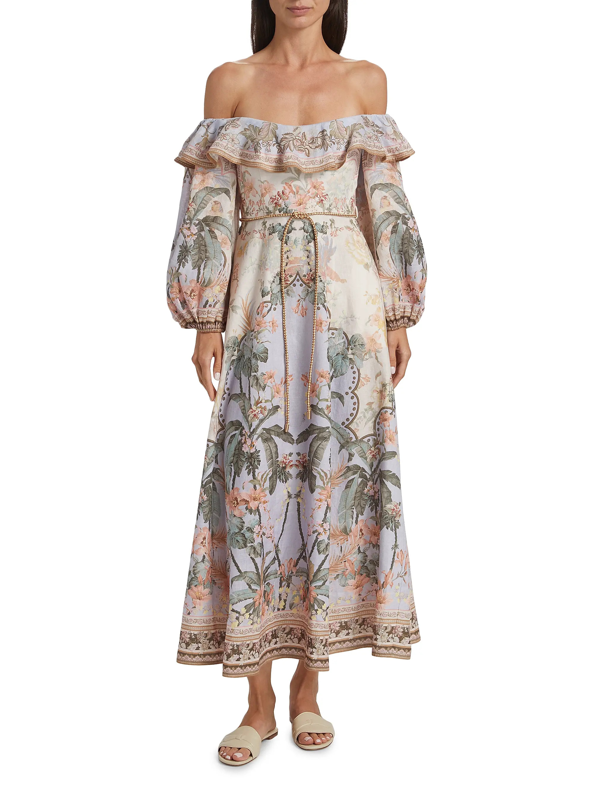 Zimmermann Wylie Off-The-Shoulder Midi-Dress | Saks Fifth Avenue | Saks Fifth Avenue