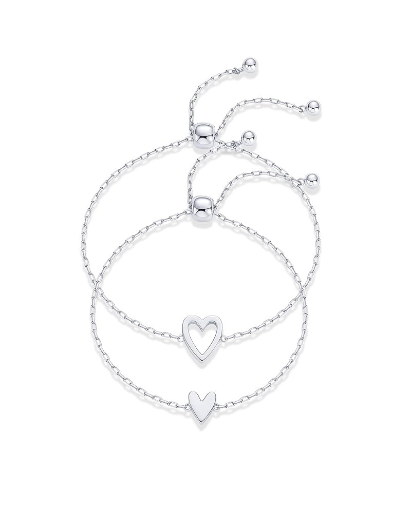 PAVOI 14K Gold Plated Matching Heart Charms Solitaire Bracelet Set for Women | Adjustable Love Fr... | Amazon (US)