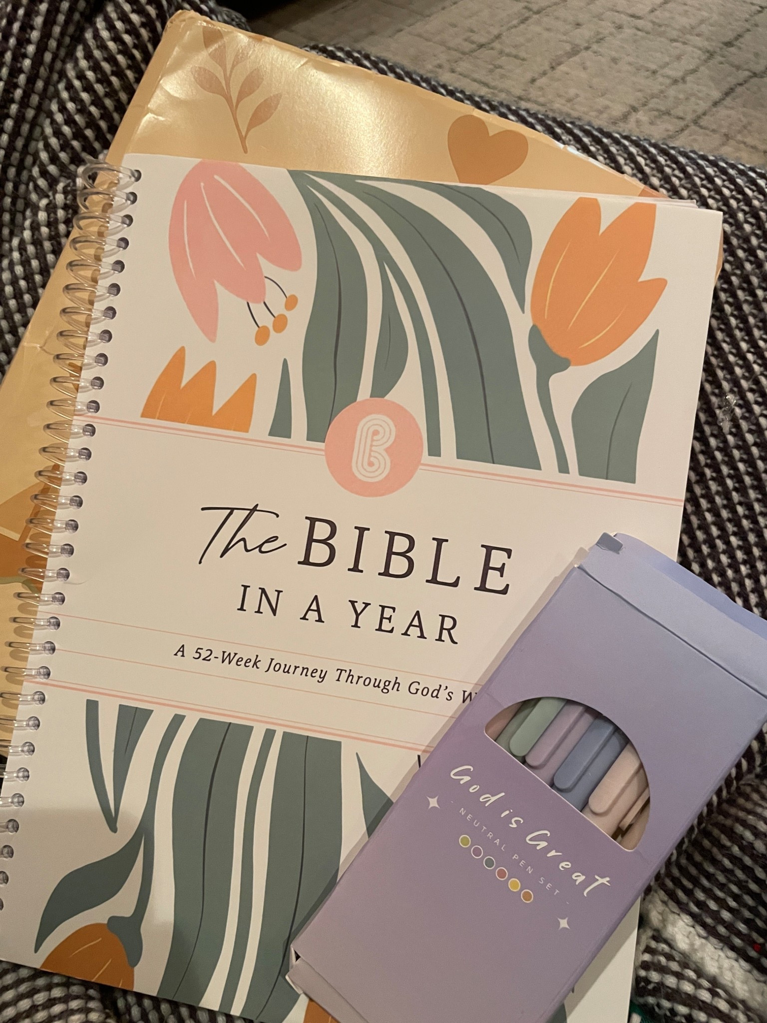 A wonderful Bible study tool to aid you in working thru the complete Bible in one year. This is particularly great because it ties scripture into practical daily application. There are areas for notes and prayers. 

What a wonderful gift to give. 
