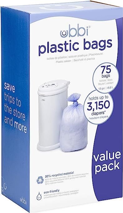 Ubbi Disposable Diaper Pail Plastic Bags, Made with Recyclable Material, True Value Pack, 75 Coun... | Amazon (US)