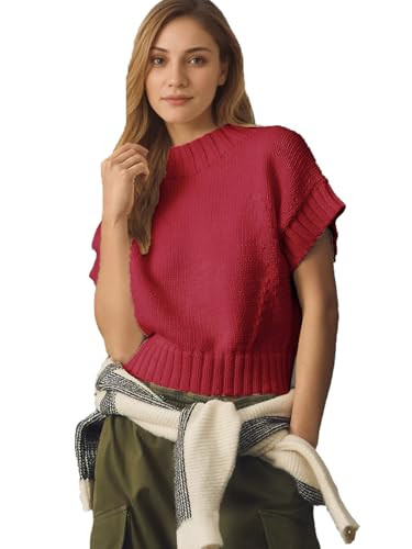 Jenkoon Women's Ultra Soft Fashion Sweater Vest Mock-Neck Extended Shoulder Sweater Vest Cap Slee... | Amazon (US)