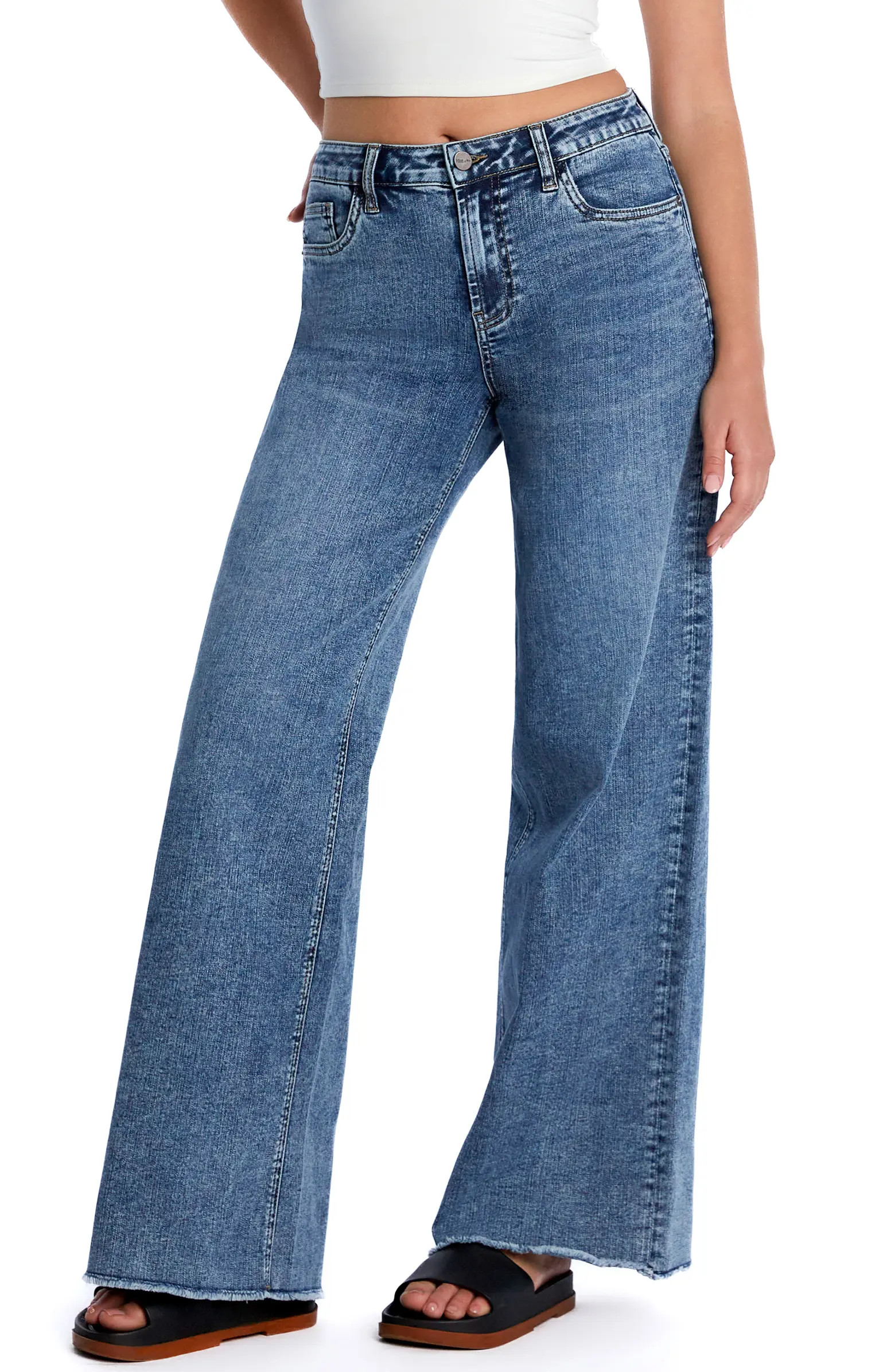 Happy Shaggy High Waist Raw Hem Wide Leg Jeans | Nordstrom