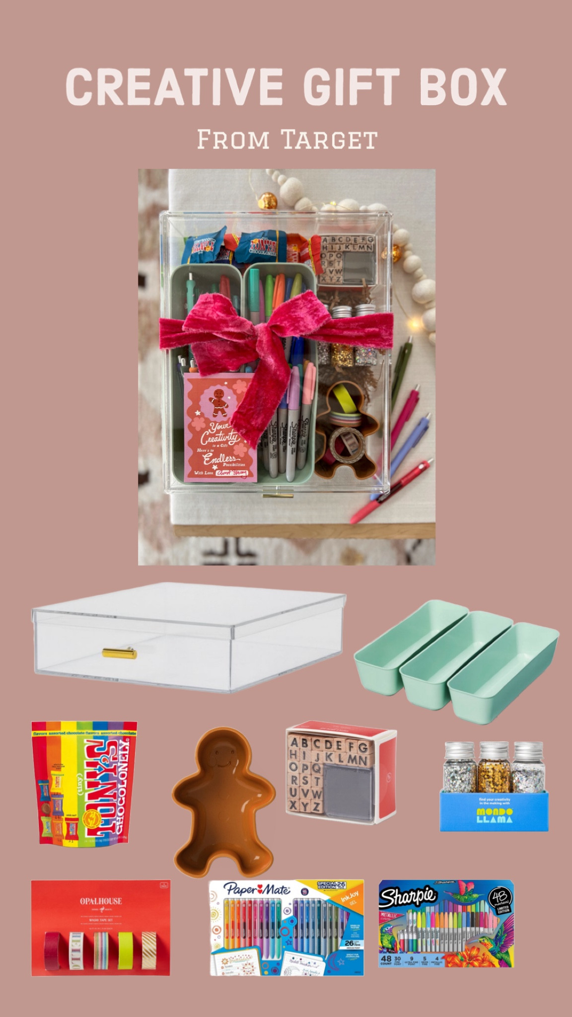 A gift for a creative someone! I think the clear acrylic box (a gift of itself) makes you want to open it even more after seeing all the fun colors and crafty things. 

Printable tag is included on my shop threadmama.com under HOLIDAY TAGS & FLAGS (VOL. 4)

I included markers and pens from these gift sets here but you could definitely get smaller packages to help with budgeting. 

#LTKHoliday #LTKGiftGuide #LTKSeasonal