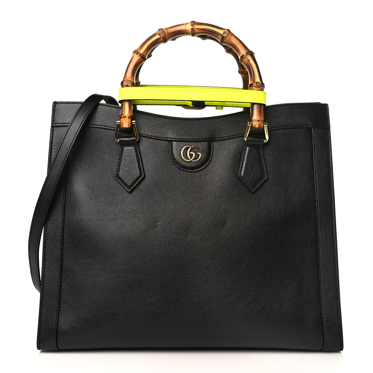 Calfskin Medium Diana Tote Bag Black Yellow Fluo | FASHIONPHILE (US)
