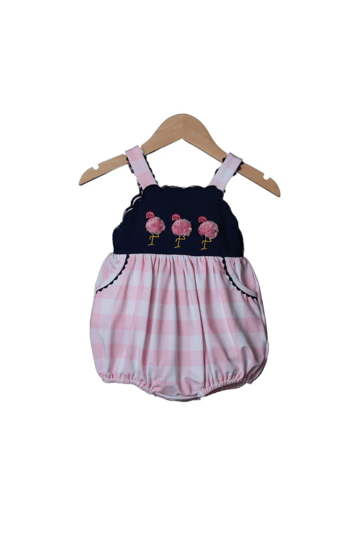 Fancy Flamingo Navy Pink Gingham Bubble | The Smocked Flamingo
