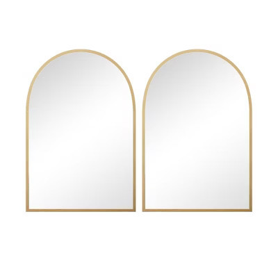 PexFix 24 in. W x 36 in. H Arched Mirror for Entryway Bathroom Wall Decor Metal Frame Wall Mounted Mirror 2-Pieces in Gold | Target
