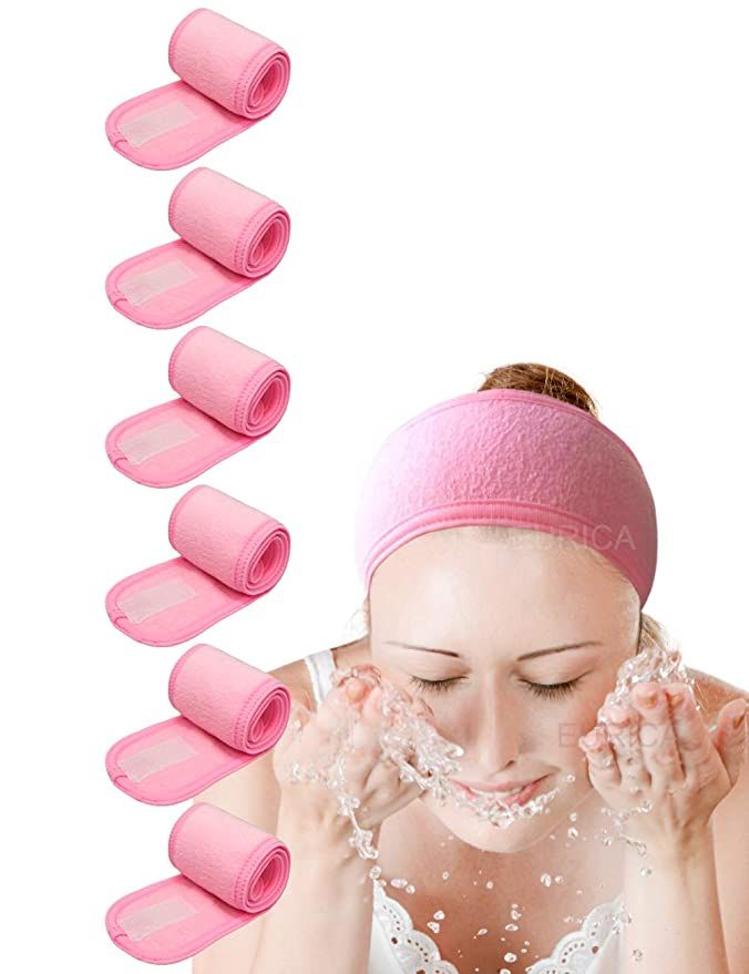 Spa Headband Hair Wrap Pack of 6 All Pink EUICAE Sweat Headband Head Wrap Hair Towel Wrap Non-sli... | Amazon (US)