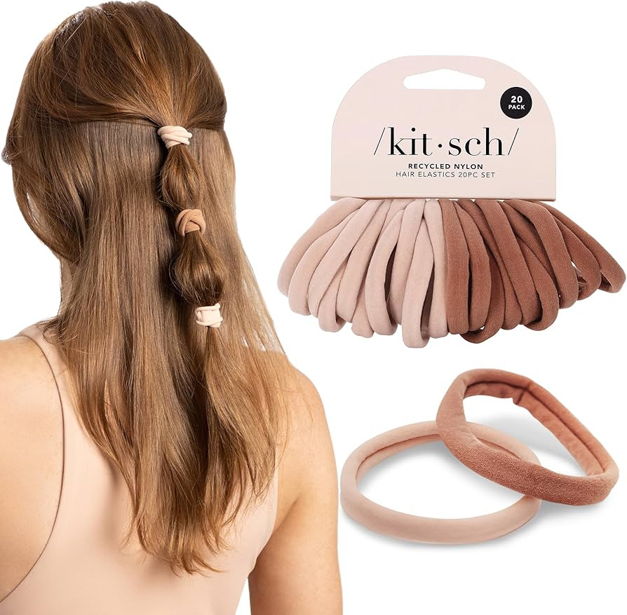 Kitsch Hair Ties No Damage - Strong, Stretchy & Snag-Free Hair Bands | Soft Nylon Ponytail Holder... | Amazon (US)
