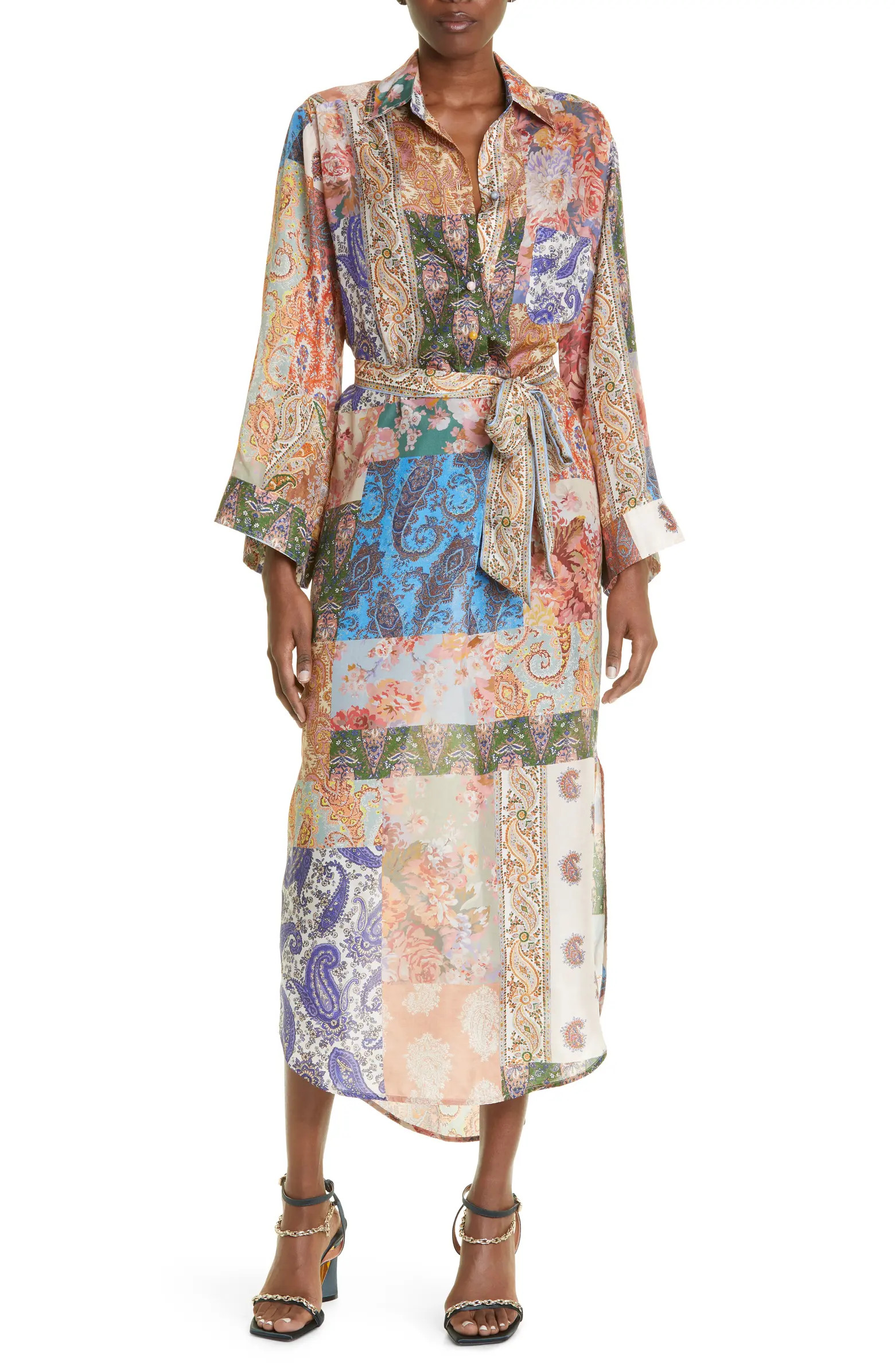 Devi Paisley Long Sleeve Silk Midi Shirtdress | Nordstrom