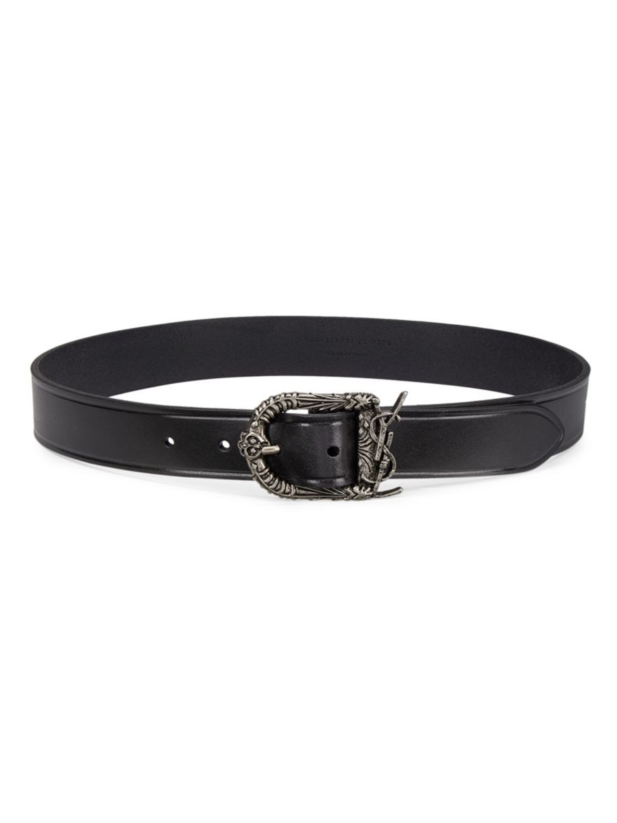 Engraved YSL Logo Leather Belt | Saks Fifth Avenue