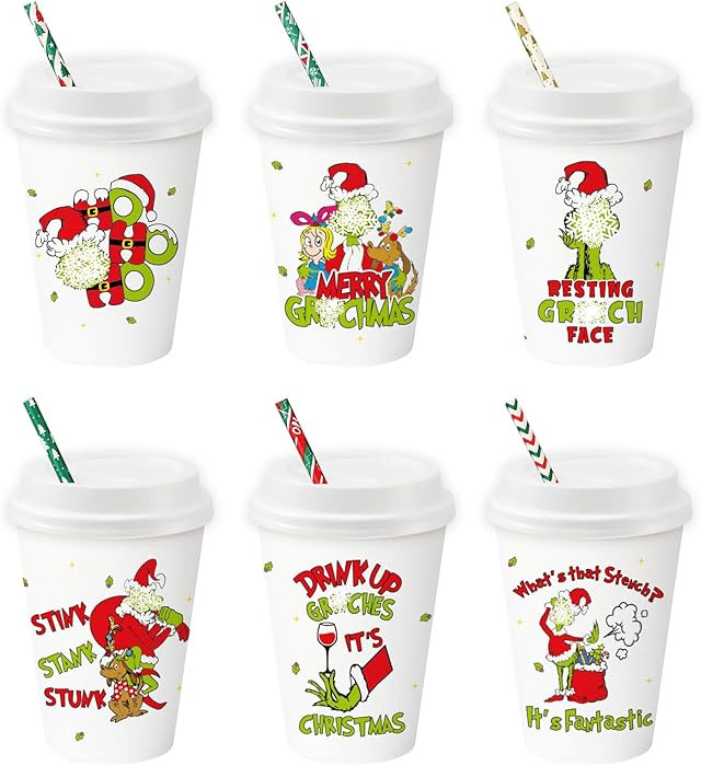48 Pack Christmas Cups with Lids and Straws, 12 oz Holiday Disposable Coffee Paper Cups, Funny Ch... | Amazon (US)