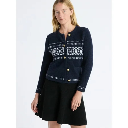 Free Assembly Women s and Women s Plus Fair Isle Cardigan with Welt Pockets Midweight Sizes XS-4X | Walmart (US)