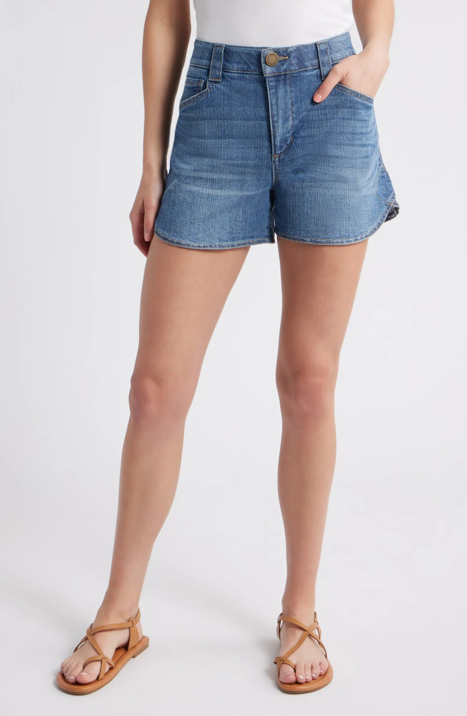 Skyrise Dolphin Hem Denim Shorts | Nordstrom