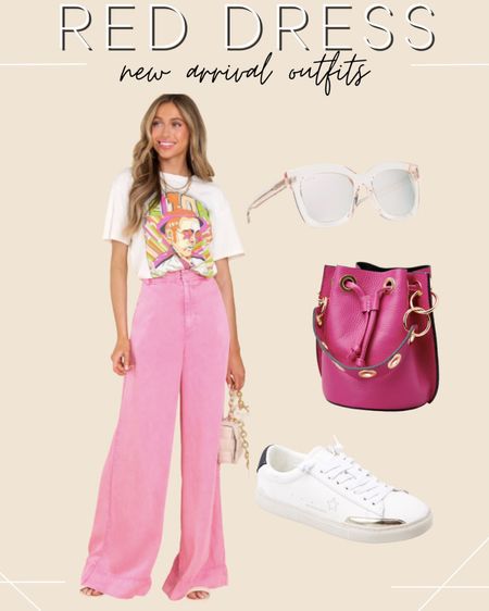 Red Dress Boutique- Red Dress - Red Dress Outfit Styling - Pink Pants - Concert Tee - Hot Pink Purse - White Tennis Shoes - Pink Sunglasses 

#LTKSeasonal #LTKstyletip