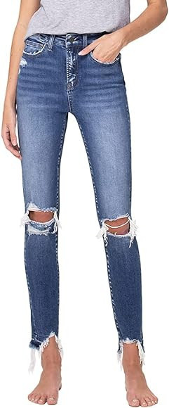 Flying Monkey Skinny Jeans High-Rise Blue Distressed Knee Hem | Amazon (US)