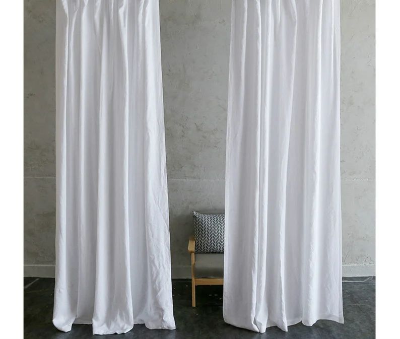 A pair of White Linen curtains, custom curtains, extra long curtains | Etsy (US)