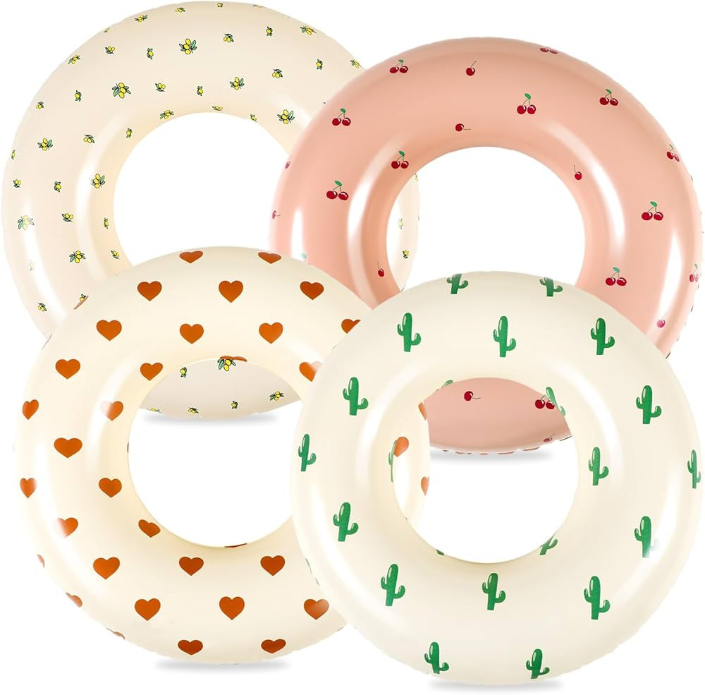 4 Pcs Pool Tubes with Fun Prints, Inflatable Floats Swimming Toys, Classic Striped Inner Tubes fo... | Amazon (US)