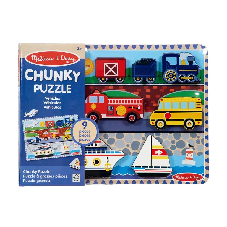 Melissa & Doug Vehicles Wooden Chunky Puzzle - Plane, Train, Cars, and Boats (9 pcs) - FSC Certif... | Walmart (US)