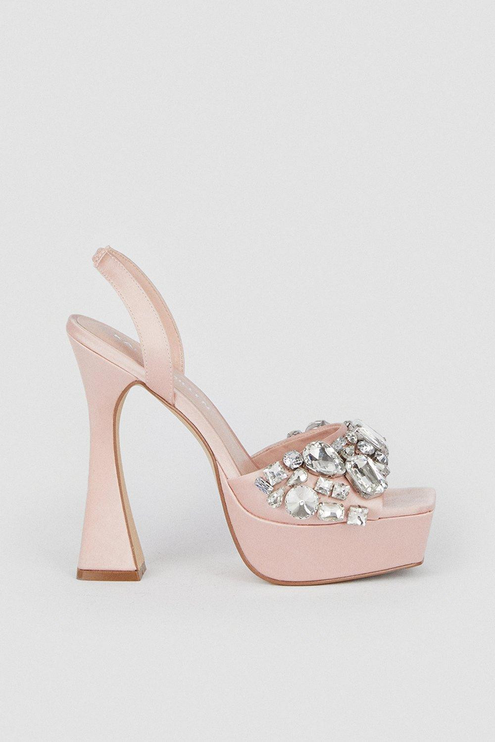 Satin Gemstone Slingback Extreme Platform | Karen Millen US