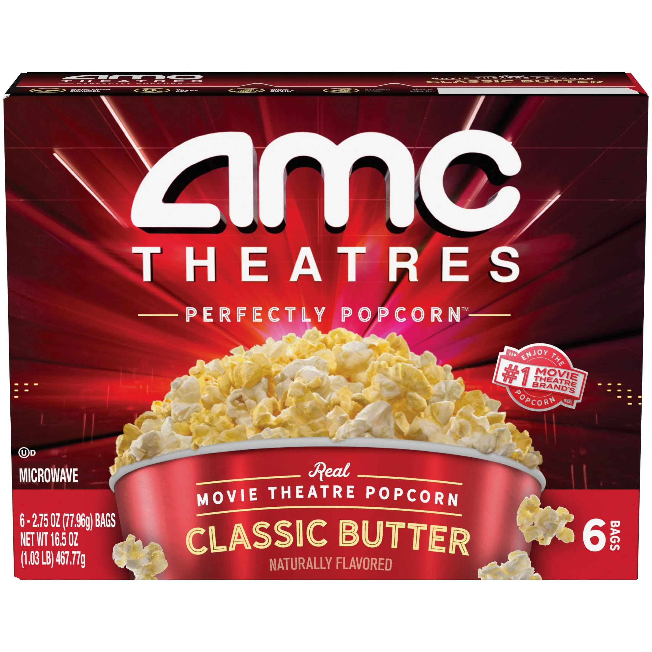 AMC Theatres Microwave Popcorn 6ct, Classic Butter | Walmart (US)